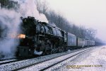 C&O Greenbrier 4-8-4 614T "T" for test. Pulling coal trains for a month in January 1985 seen here at Pratt, West Virginia. November 11, 1985. 